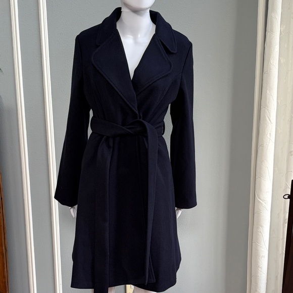 Kate Kasin Jackets & Blazers - Kate Kasin Black Belted Wool-Blend Coat Jacket Size Medium
